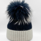 Two-Tone Beanie with Pom | Navy & White