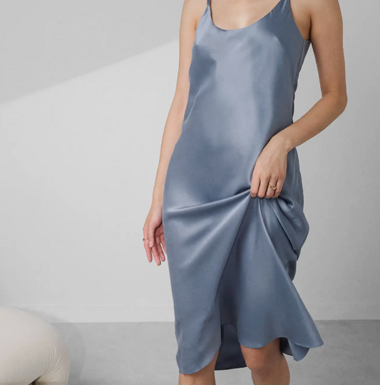 Washable Silk Bias Slip Dress - Pastoral Blue