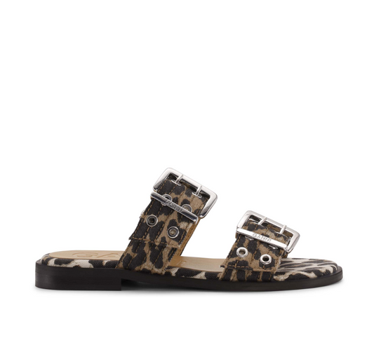 Feminine Buckle Two Strap Sandal - Leopard