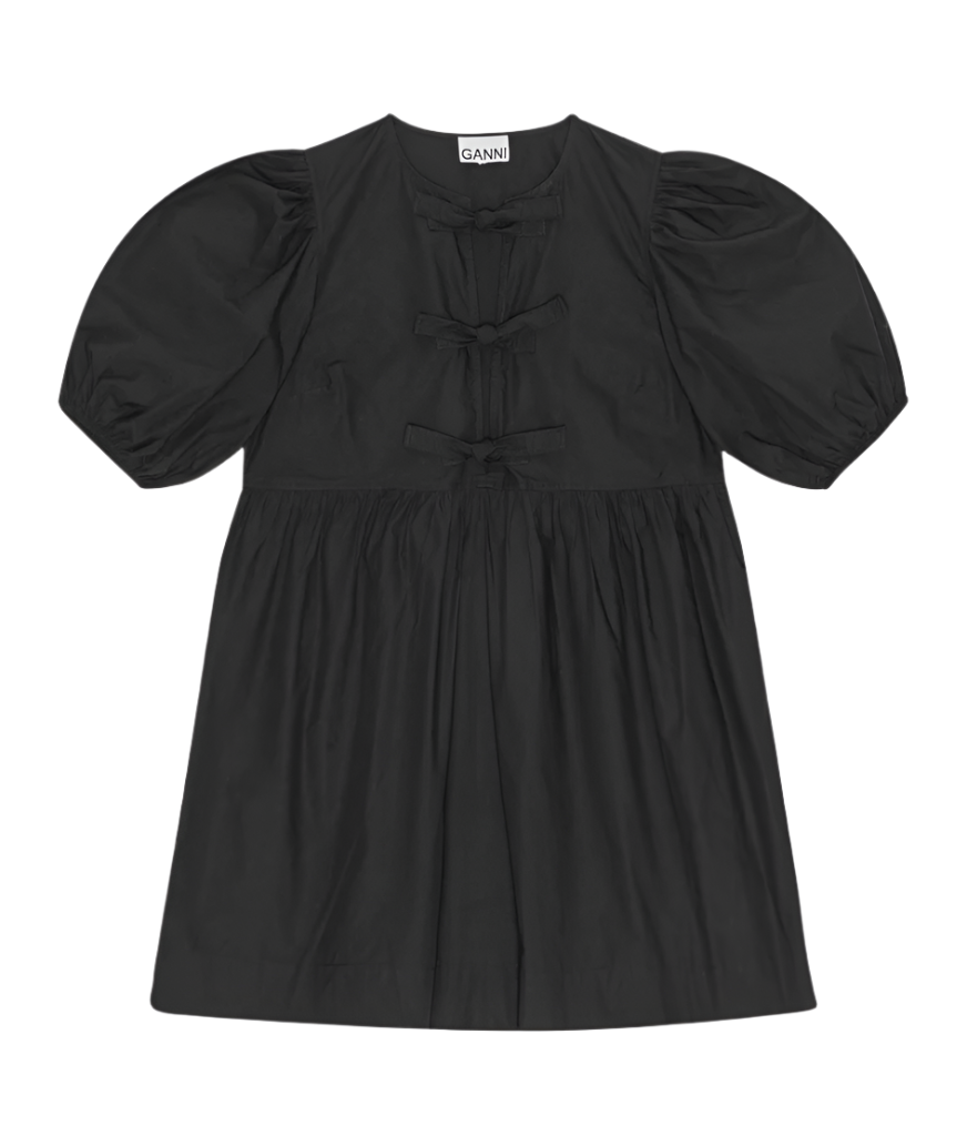 Ganni (Gunny ) Cotton Poplin Tie String Mini Dress / Black | Detail Application Online Official Mail Order Ganni (Gunny ) Cotton Poplin Tie String Mini Dress / Black | Detail Application Online Official Mail Order