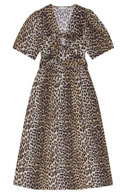 Printed Cotton Tie Strap Midi Dress
