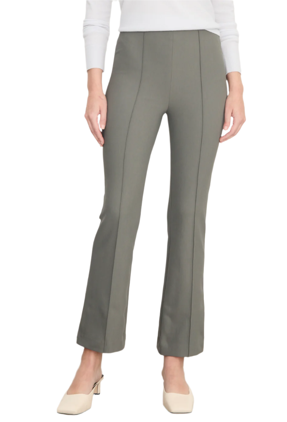 Mid Rise Pintuck Crop Flare Pant - Pebble