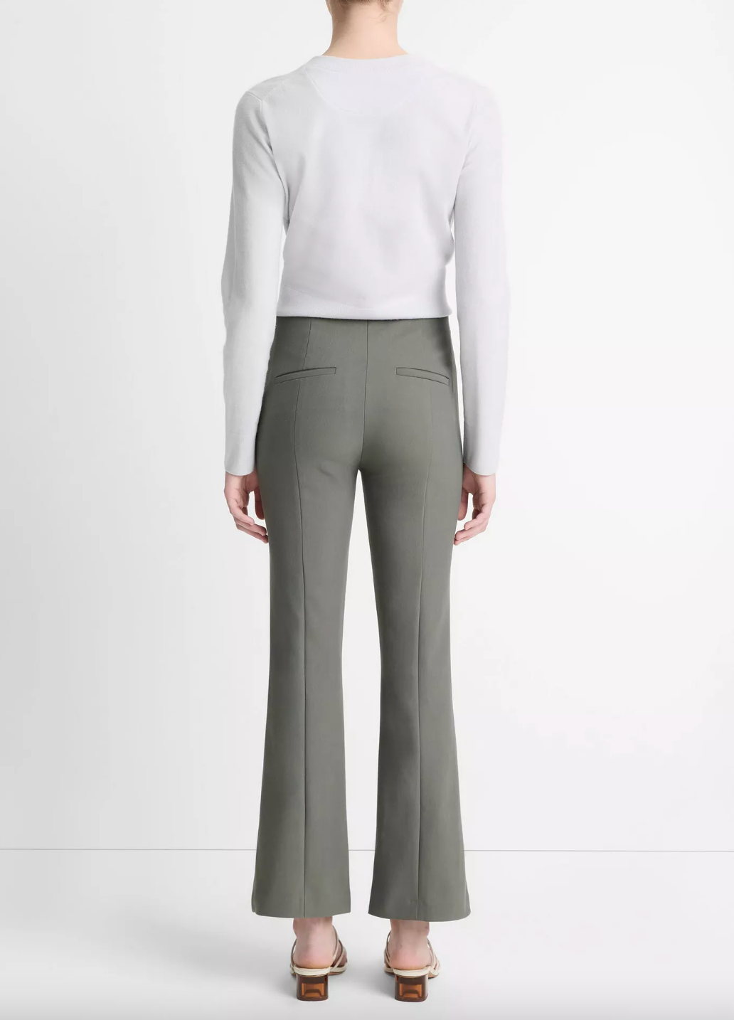 Mid Rise Pintuck Crop Flare Pant - Pebble