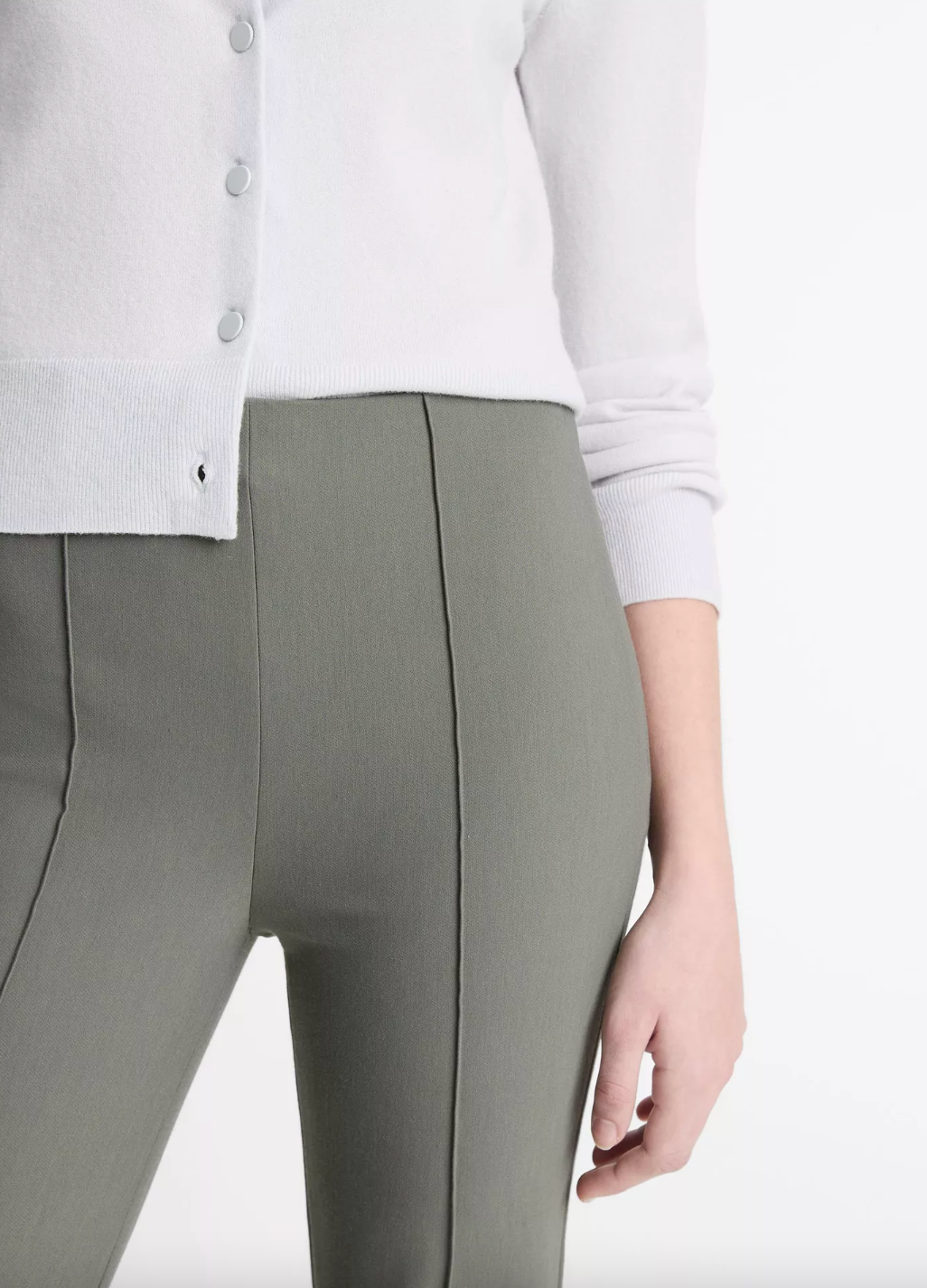 Mid Rise Pintuck Crop Flare Pant - Pebble