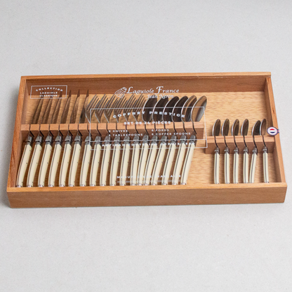 Laguiole 24 Piece Flatware Set - Ivory in Wood Box with Acrylic Lid