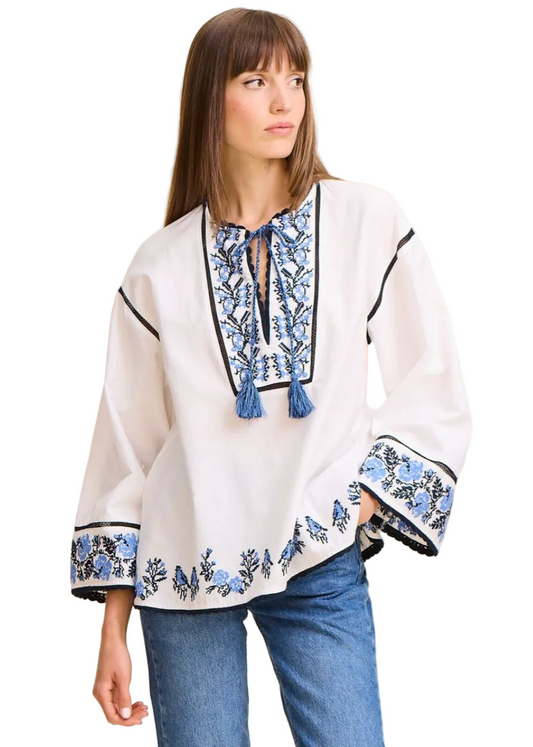 Angelica Top - Santorini Embroidery