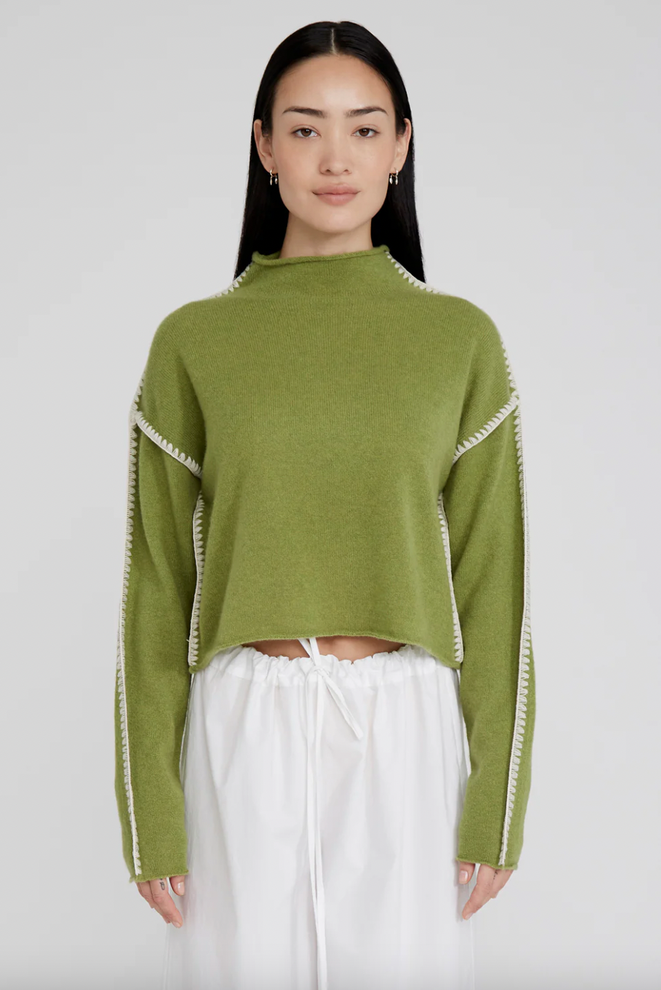 Mockneck Sweater with Contrasting Stitching