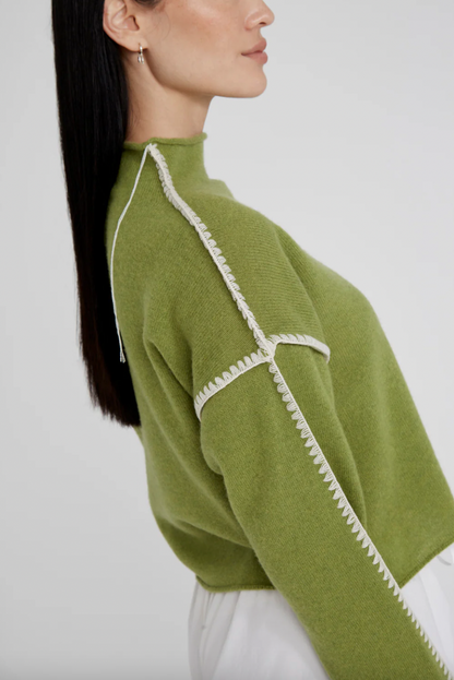 Mockneck Sweater with Contrasting Stitching