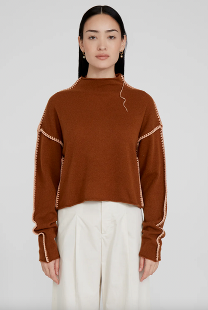 Mockneck Sweater with Contrasting Stitching