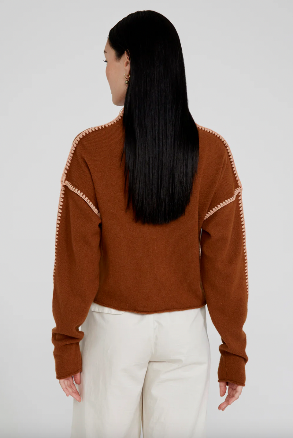 Mockneck Sweater with Contrasting Stitching