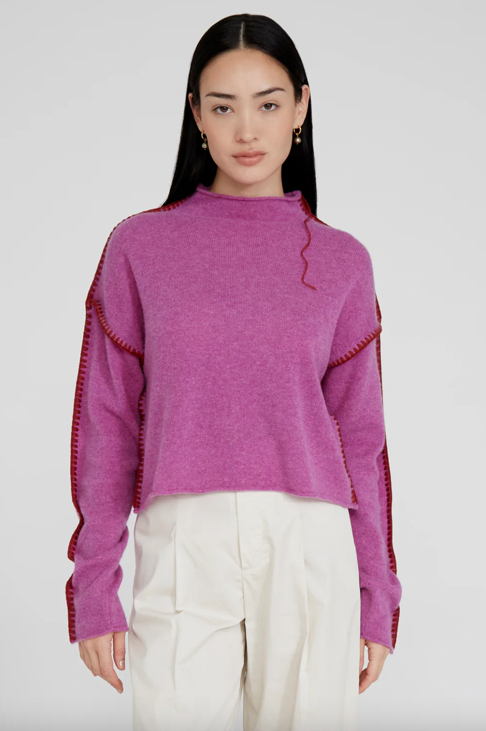 Mockneck Sweater with Contrasting Stitching