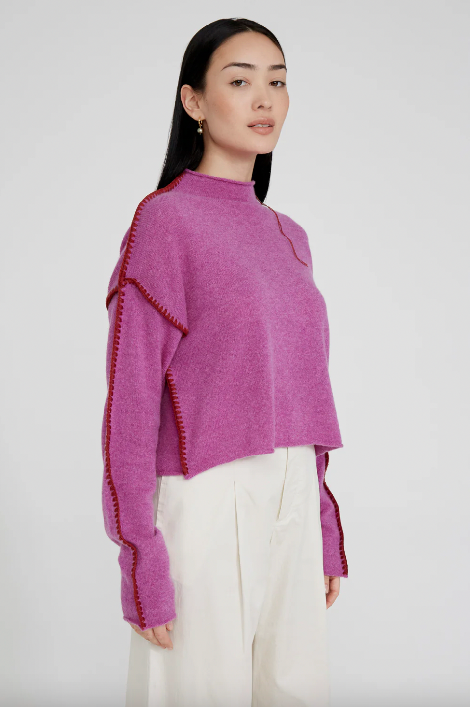 Mockneck Sweater with Contrasting Stitching