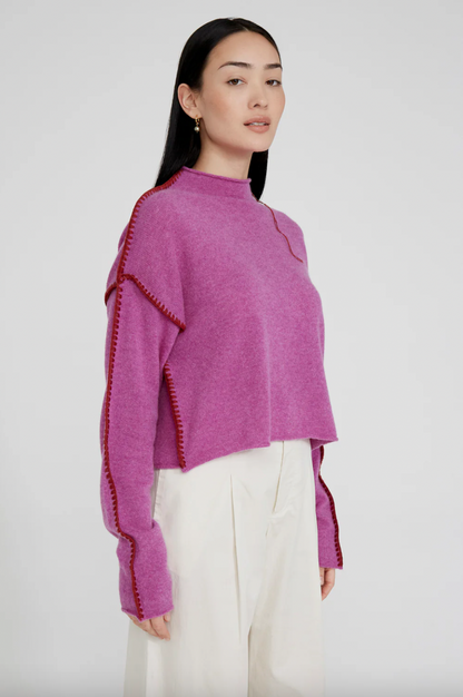 Mockneck Sweater with Contrasting Stitching