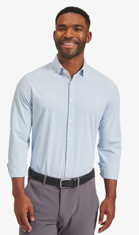 Leeward Dress Shirt - Trim - Light Blue Mini Plaid