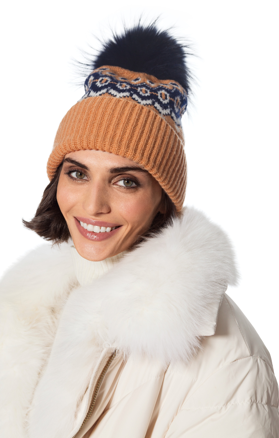 Nordic Hat with Fur Pom - Tan