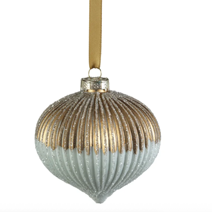 Ribbed Two-Toned Glass Onion Shaped Ornament