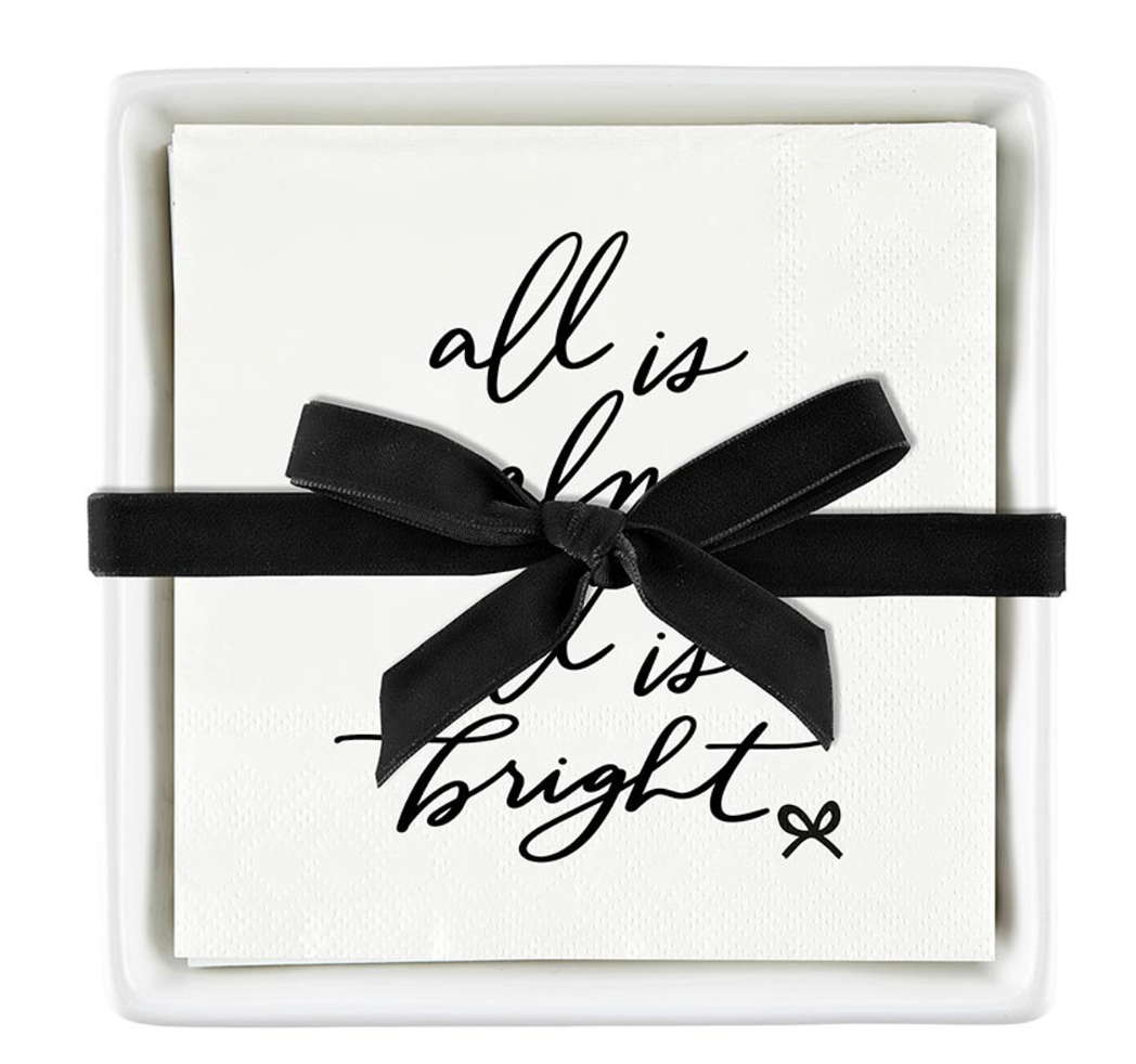 Ceramic Napkin Tray + Napkins - All is Bright Bow
