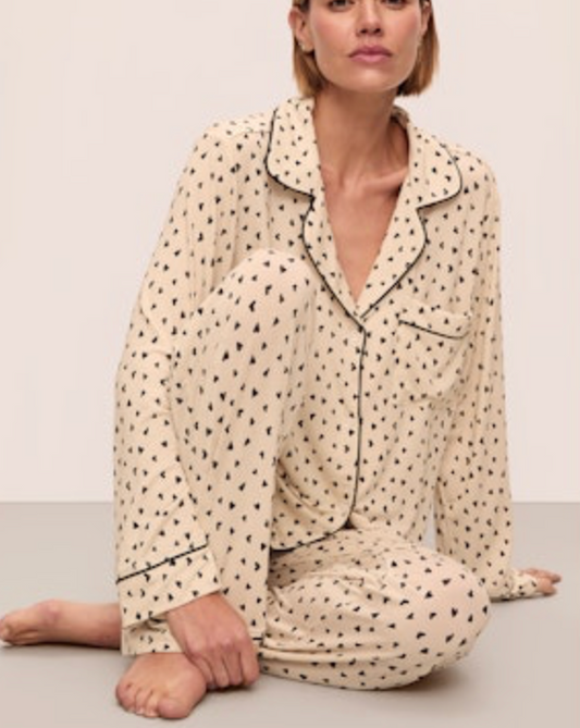 Gisele Printed Long PJ Set - Heart to Heart Black