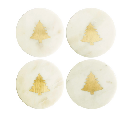 Marble Coasters w/ Brass Holiday Inlay
