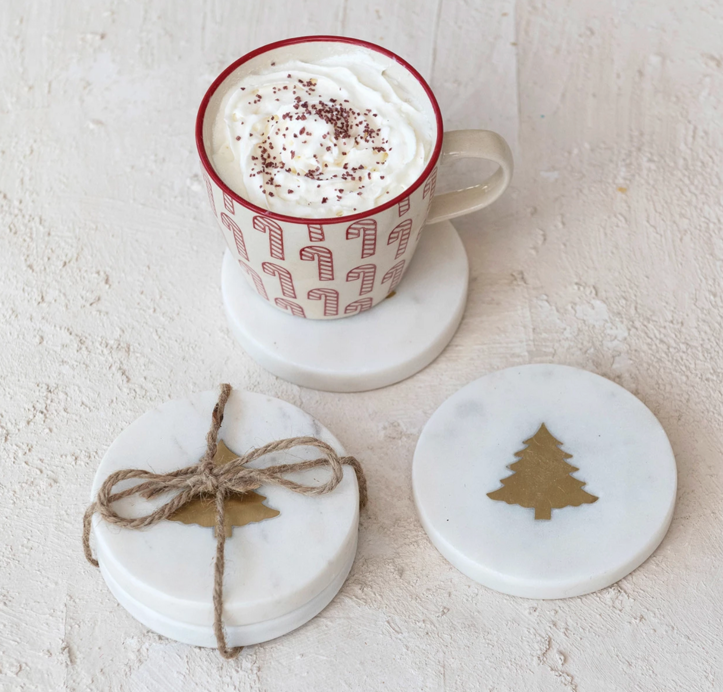 Marble Coasters w/ Brass Holiday Inlay