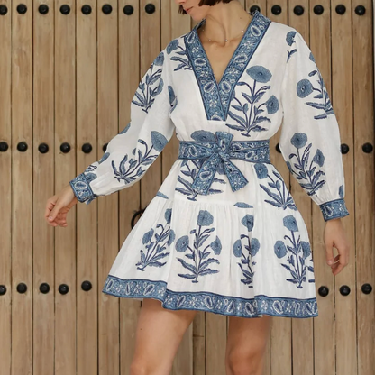 Mykonos Mini Dress - Indigo Flower