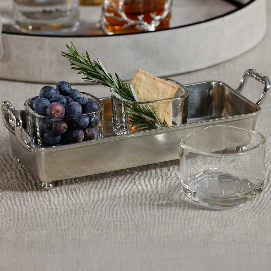 St. Anton Pewter and Glass 3-Section Condiment Tray