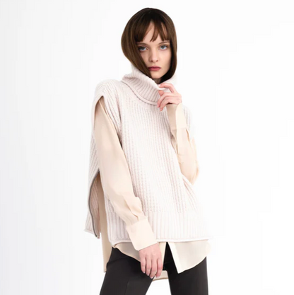 Cashmere Blend Turtle Neck Vest - Oyster