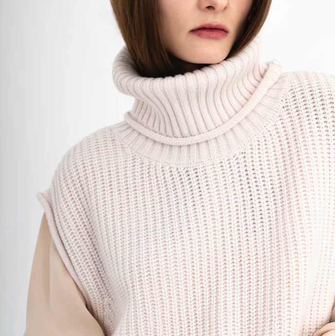 Cashmere Blend Turtle Neck Vest - Oyster