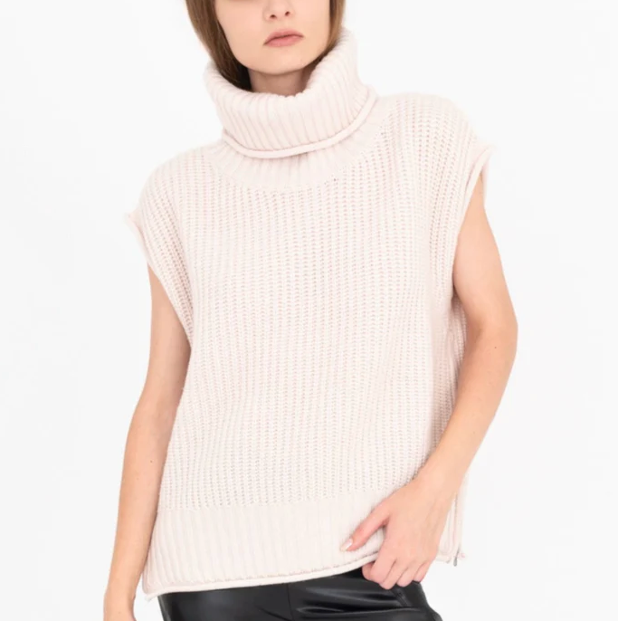Cashmere Blend Turtle Neck Vest - Oyster