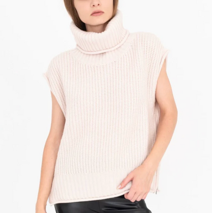 Cashmere Blend Turtle Neck Vest - Oyster