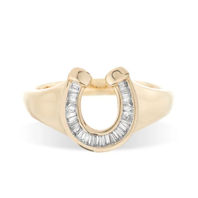 Gold Baguette Horseshoe Signet Ring - Size 7