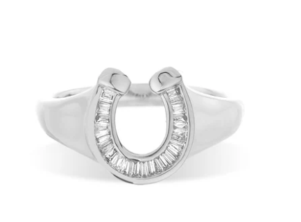 Silver Baguette Horseshoe Signet Ring - Size 6