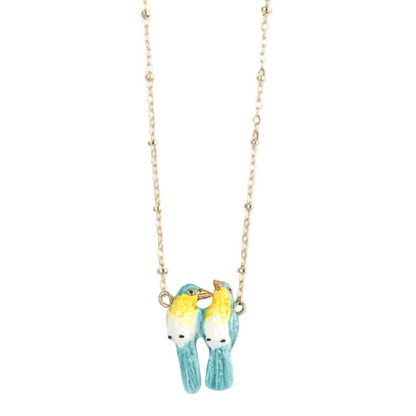 Loving Blue Warbler Birds Necklace