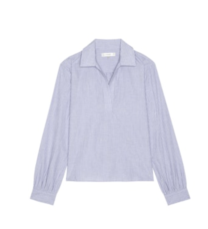 The Striped Long Sleeve Popover Top - Venice Blue