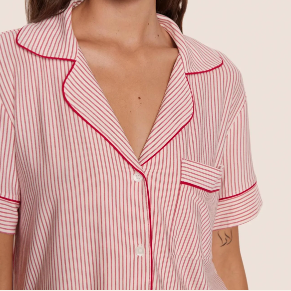 Gisele Relaxed Short PJ Set - Duo Stripe HollyRed