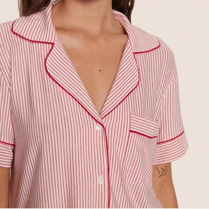 Gisele Relaxed Short PJ Set - Duo Stripe HollyRed