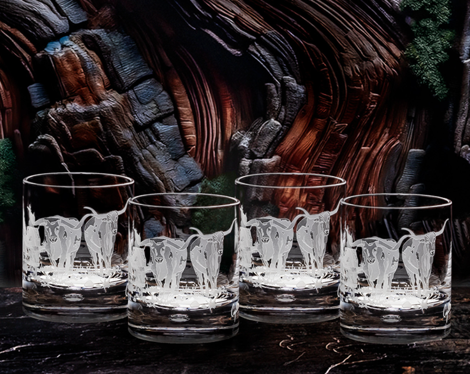 Longhorn Stampede Crystal Rocks Glass