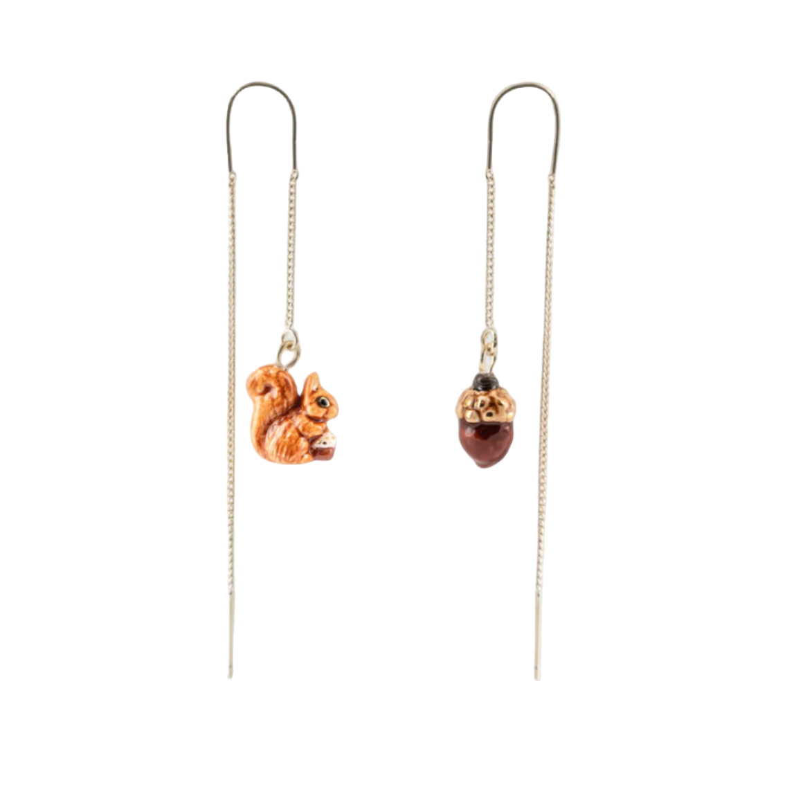Long Squirrel and Acorn Earrings
