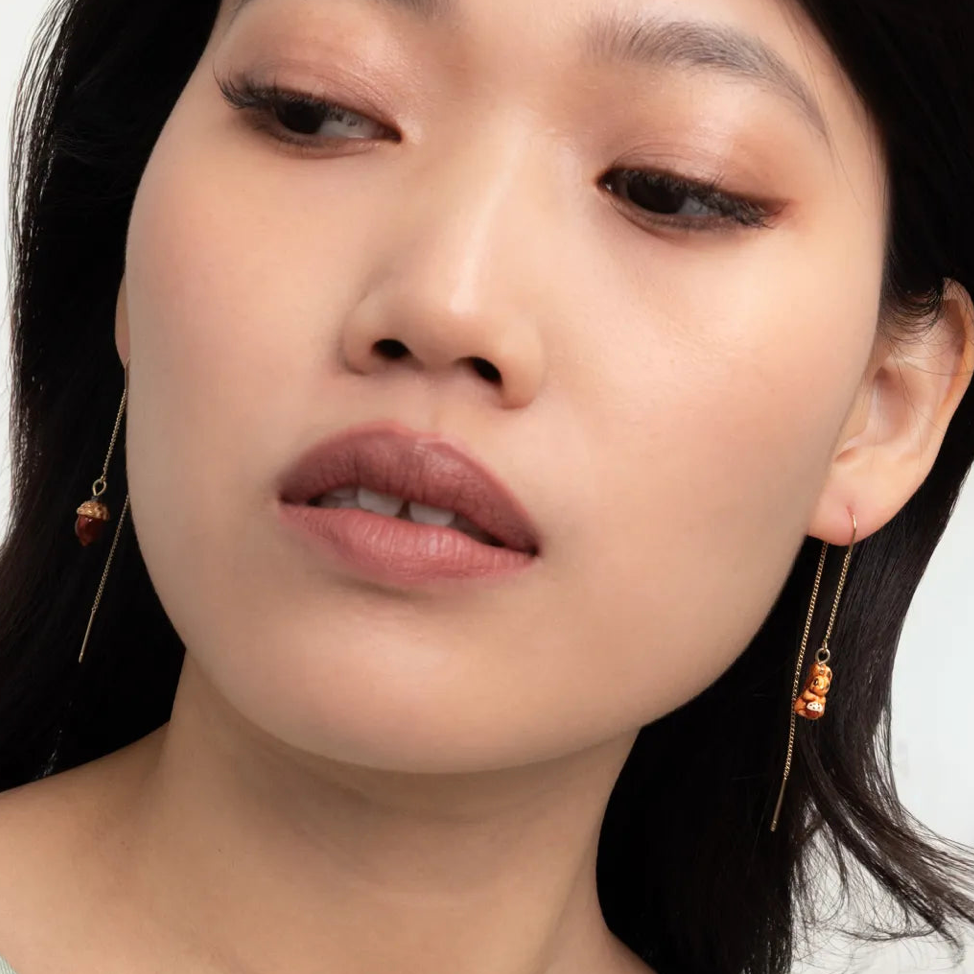 Long Squirrel and Acorn Earrings