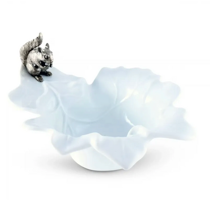 Fine Porcelain Leaf Bowl with Pewter Squirrel