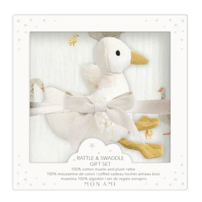 Mon Ami Swaddle & Rattle Set