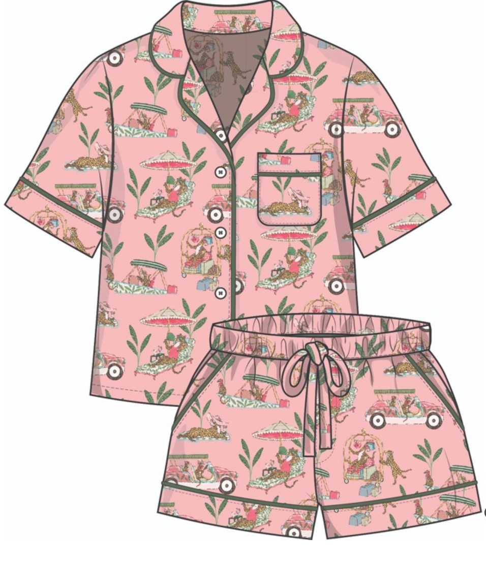 Short PJ Set - Cabana Cats | Peach Daiquiri