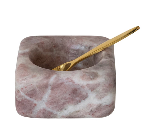 Marble Bowl with Brass Spoon - Pink