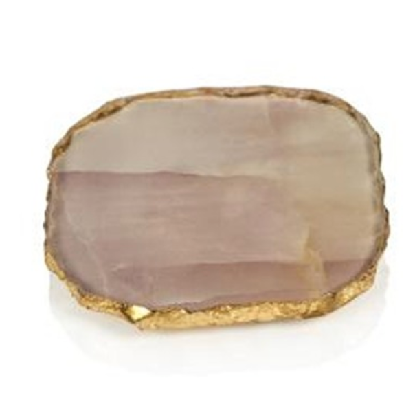Agate Marble Glass Coaster w/ Gold Rim - Pink Tone