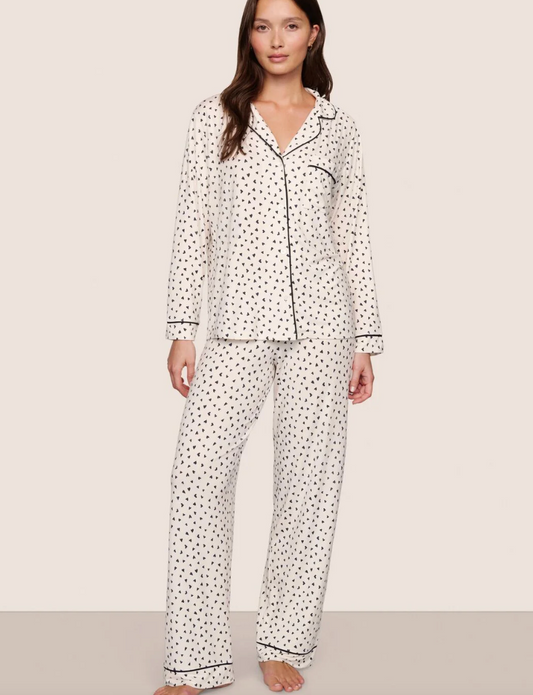 Gisele Printed Long PJ Set - Heart to Heart Black
