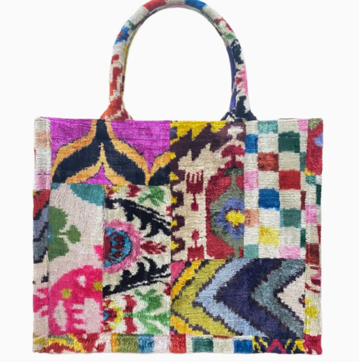 Silk Velvet Ikat Large Tote Bag - Patchwork