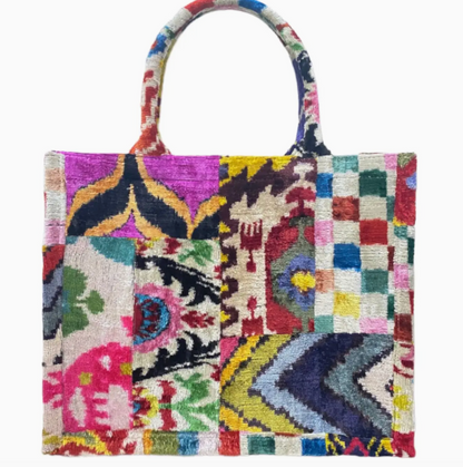 Silk Velvet Ikat Large Tote Bag - Patchwork