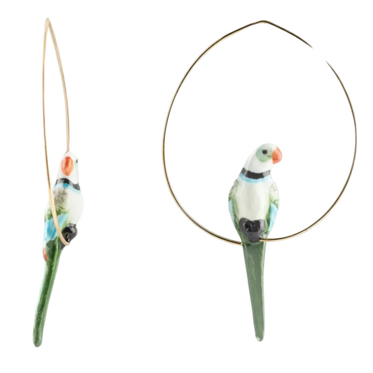 Blue & Green Parrot Hoop Earrings