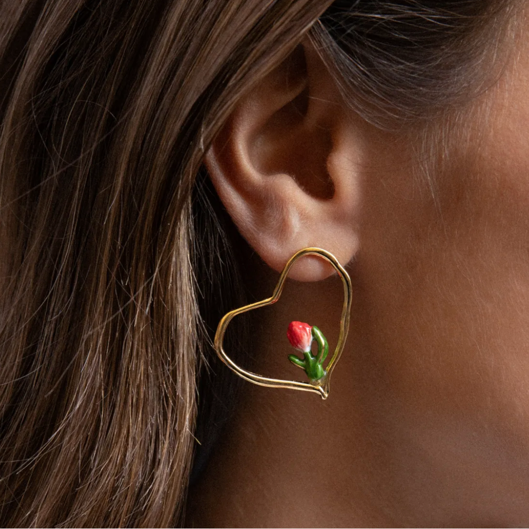 Red Tulip Heart Earrings
