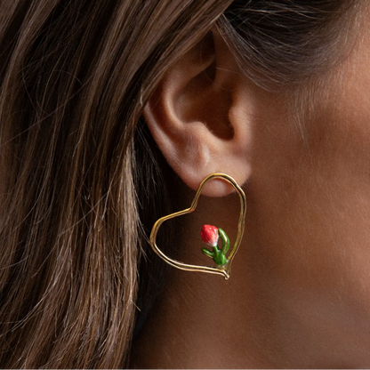 Red Tulip Heart Earrings